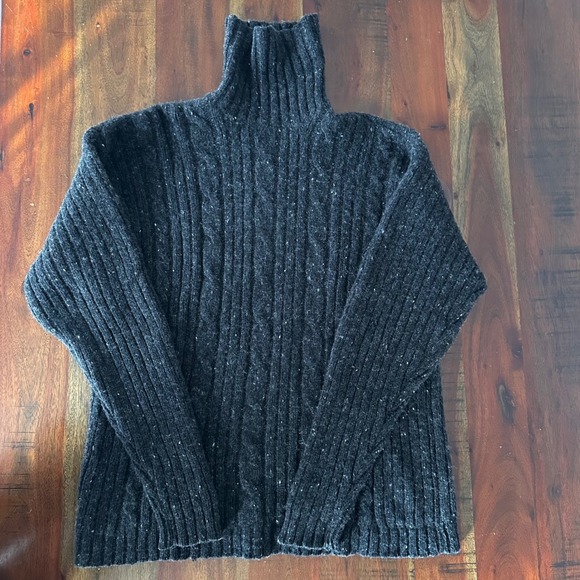 J.Crew VTG Turtleneck Sweater Mens XXL Lambswool Cable Knit Fisherman Dark Grey - Picture 3 of 7